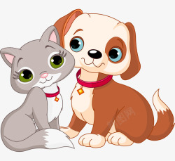 情侣的动物卡通手绘可爱小猫小狗情侣高清图片