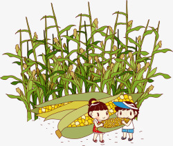 玉米卡通人玉米地里的卡通儿童矢量图高清图片