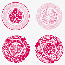 红色中国风花纹圆圈装饰图案素材