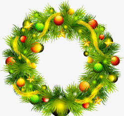 绿色圆环花环圣诞彩球图案素材