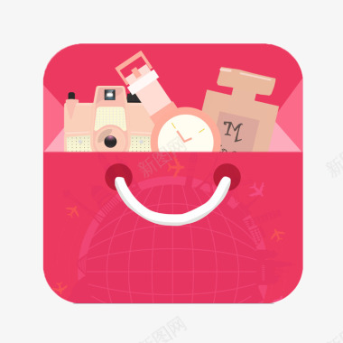 粉色樱桃树粉色方形购物袋形状图标图标