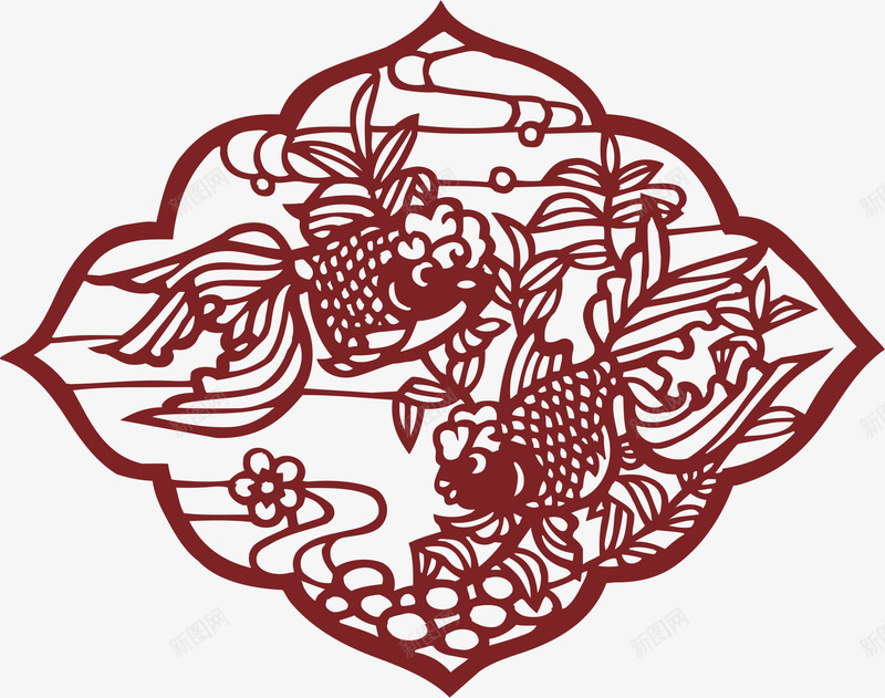 金鱼剪纸png免抠素材_88icon https://88icon.com 剪纸 红色 红色剪纸花 红色剪纸花卉 红色剪纸花环 红色剪纸花边 金鱼