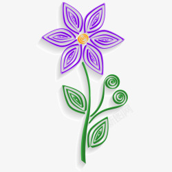 剪纸风紫色鲜花插画矢量图素材