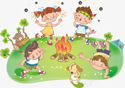 草地上玩耍的孩子卡通图矢量图素材