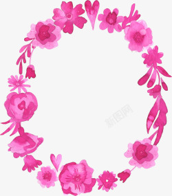 粉色水彩花花环素材