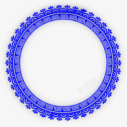 蓝色中国风花纹圆圈边框纹理素材