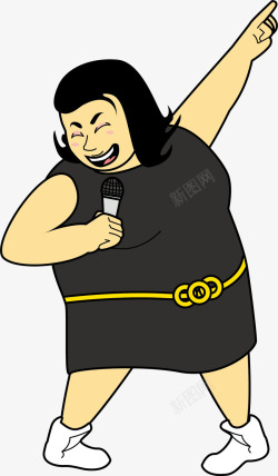 卡通开心唱歌胖女人素材
