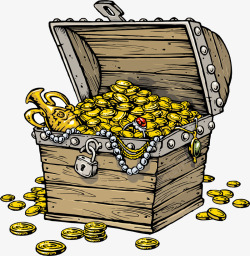 海盗木箱金色银色财富钱币素材