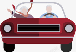 生活娱乐开着红色小汽车的老年人高清图片