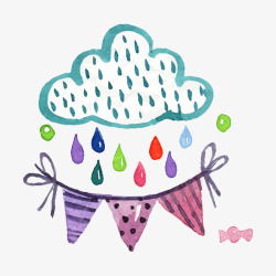 卡通水彩装饰插图一朵下雨的云彩素材