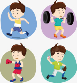 健身锻炼的小男孩插画素材