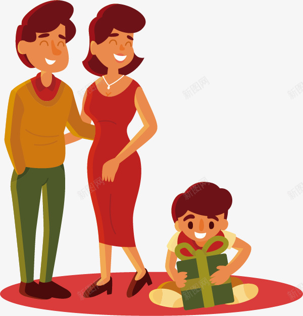 微笑的父母和拆礼包的孩子png免抠素材_88icon https://88icon.com 图案 孩子 母亲 父亲 爸爸妈妈和我 礼包 礼盒 节日礼物