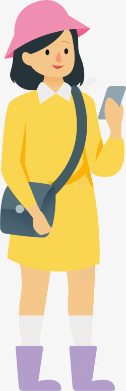 穿着黄裙子的旅游女孩矢量图素材