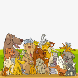 流浪动物救助中心卡通一群小狗矢量图高清图片