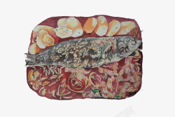 手绘素描风格纸上烤鱼图案素材