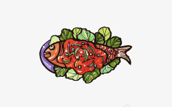 创意风格卡通风格手绘烤鱼图案素材