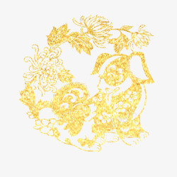 金色狗年剪纸传统纹样装饰图案素材