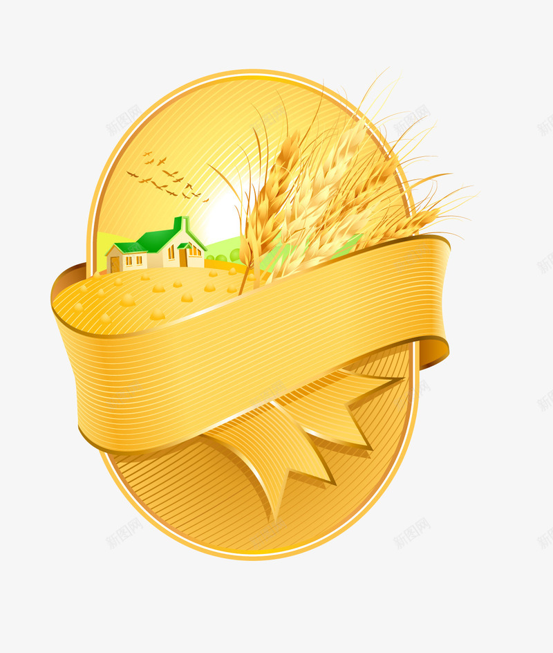 金色小麦粮食png免抠素材_88icon https://88icon.com label 丝带 丰收 云朵 光芒 小麦 庄园 收成 粮食