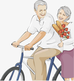 卡通人骑自行车老人健康高清图片
