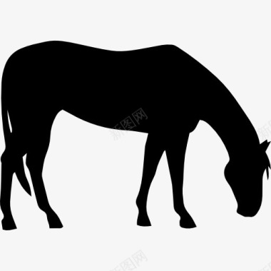 抽象马素材马吃草的黑色剪影图标图标