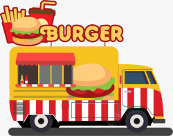 汉堡快餐车汉堡卡通迷你风格快餐车矢量图高清图片