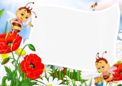 红色鲜花和卡通蜜蜂边框素材