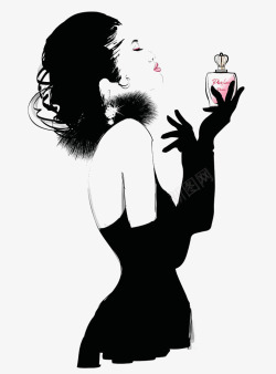 手绘香水瓶黑色女人与香水高清图片