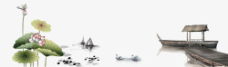 矢量绿色小船中国风水墨高清图片