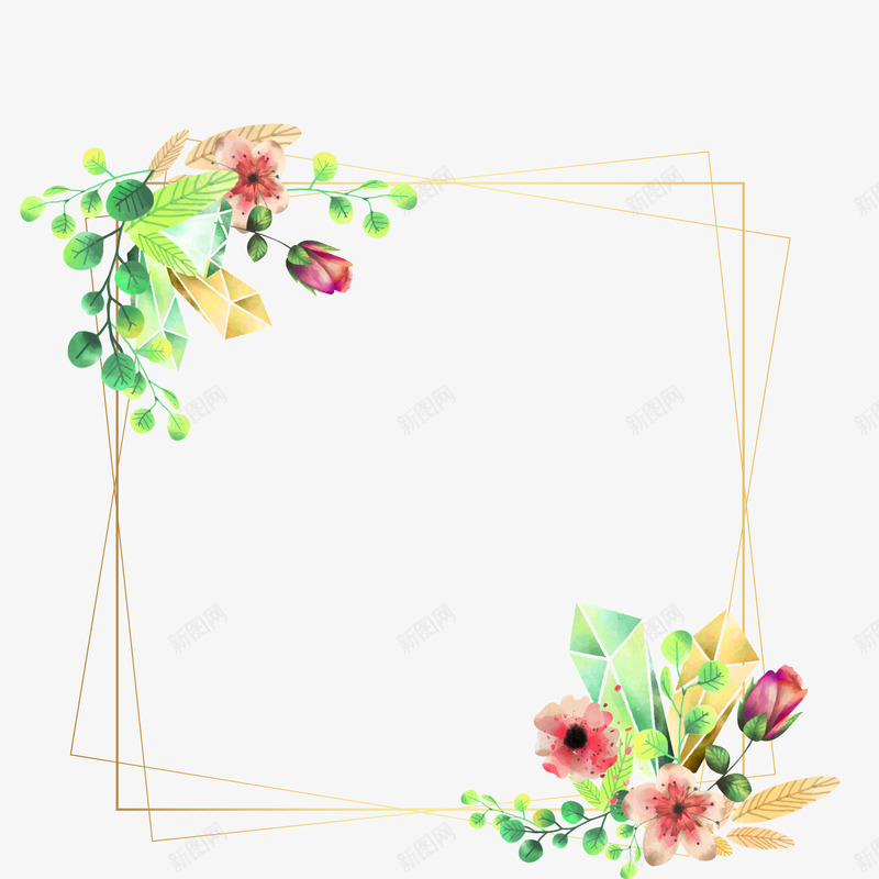 鲜花框矢量图ai免抠素材_88icon https://88icon.com PNG图 PNG图下载 创意卡通 卡通插图 对角花边 插图 鲜花框 矢量图