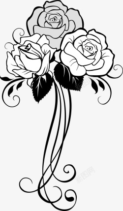 手绘三朵玫瑰花素材