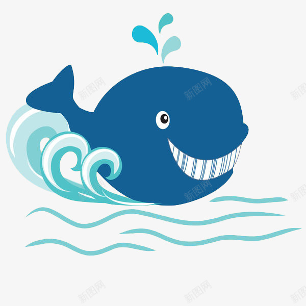 手绘蓝色鲸鱼png免抠素材_88icon https://88icon.com 动物 卡通鲸鱼 手绘鲸 曲线 水花 海洋 海洋生物 海浪 蓝色 鲸鱼