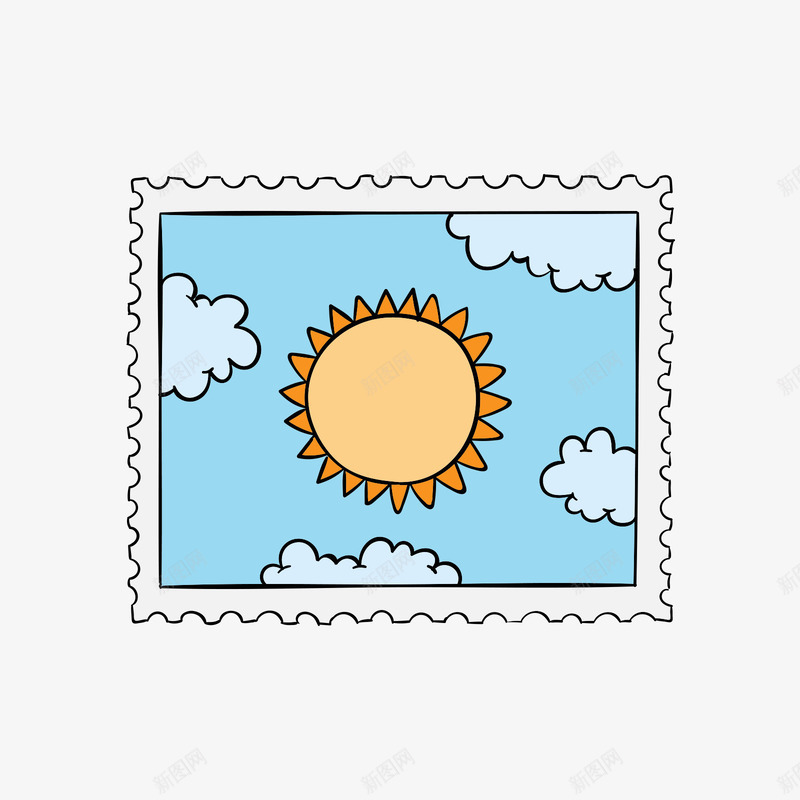 太阳和云彩邮票矢量图ai免抠素材_88icon https://88icon.com 云彩 太阳 矢量邮票 蓝色 邮票 黄色 矢量图