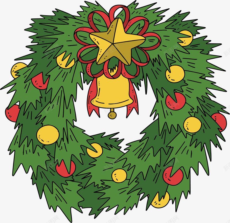 可爱星星铃铛圣诞花环png免抠素材_88icon https://88icon.com 卡通花环 圣诞节 圣诞花环 星星 矢量png 铃铛花环