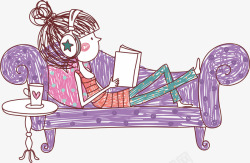 躺着看书躺着的女孩矢量图高清图片