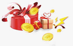 红色礼物盒金币素材