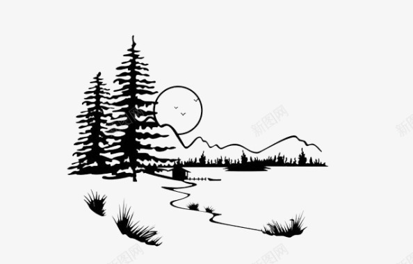 雪地里的树太阳山树木风景图图标图标
