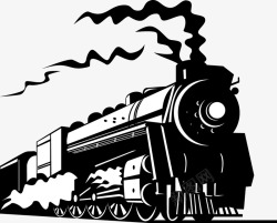 行驶中黑白扁平插图行驶中的老式火车高清图片