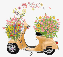 卡通手绘摩托车鲜花装饰图案素材