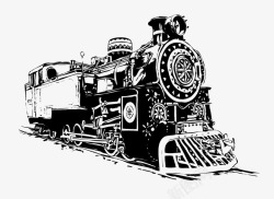 黑白手绘插图老式蒸汽火车素材