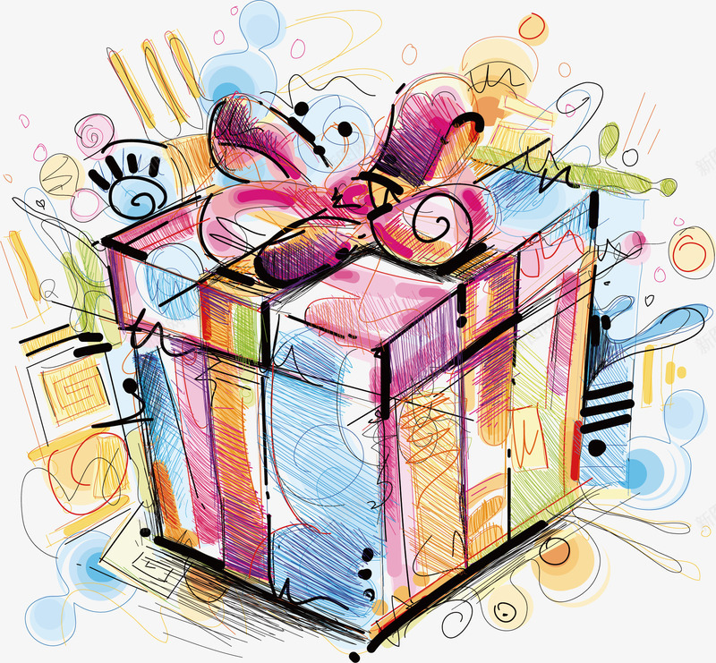 彩色盒子矢量图ai免抠素材_88icon https://88icon.com 创意 彩色 抽象 涂鸦 礼物 礼物盒子 矢量图