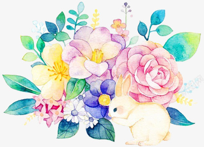 植物鲜花png免抠素材_88icon https://88icon.com 兔子 动物 形状 手绘 插画 油画 花朵