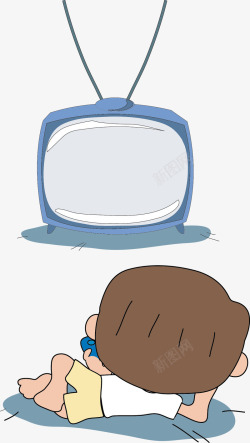 卡通儿童看电视矢量图素材