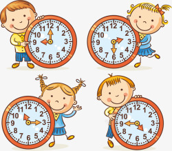 时间钟表与儿童漫画矢量图素材