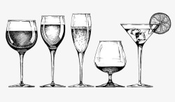 红酒酒杯素描图案素材