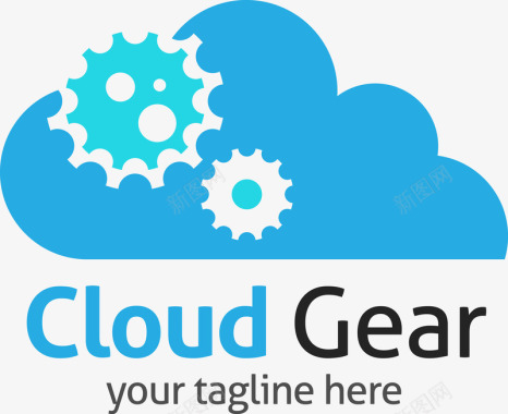 一朵云蓝色齿轮云朵logo矢量图图标图标