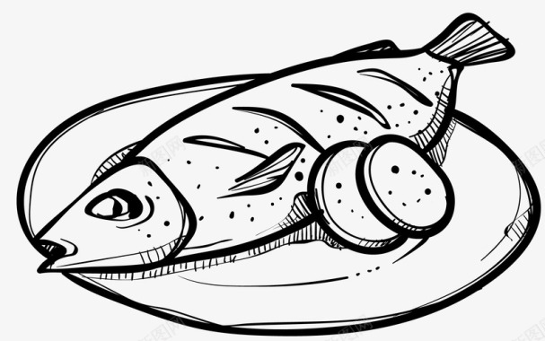 手绘风格黑白鱼宴矢量图图标图标
