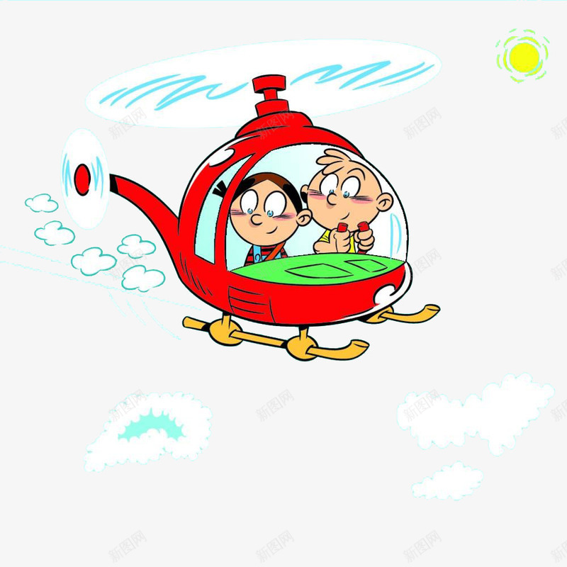 坐在飞机上的两个小孩png免抠素材_88icon https://88icon.com 云彩 云彩笔刷 卡通手绘 天空 飞机