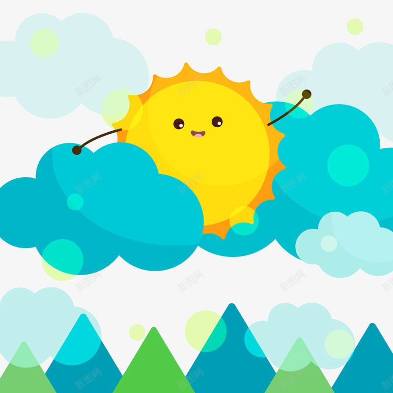 卡通夏季云中的太阳png免抠素材_88icon https://88icon.com 卡通太阳 卡通树木 可爱表情 背景装饰 蓝色云朵