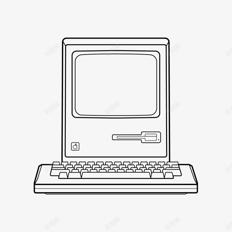 黑白卡通的电脑卡通矢量图eps免抠素材_88icon https://88icon.com Mac 旧的 智能 电子产品 科技 线条 老旧款式 苹果 矢量图