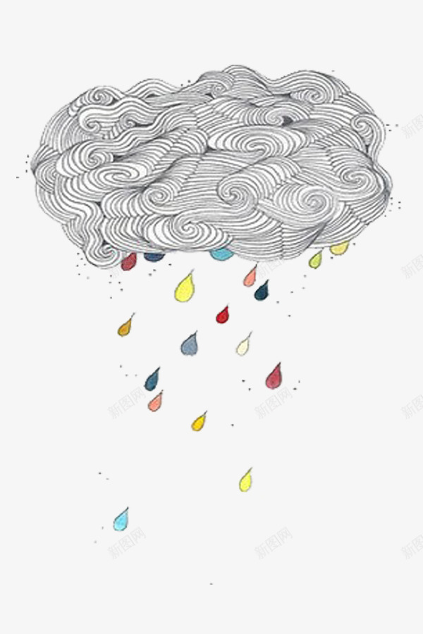 手绘云彩下的雨点png免抠素材_88icon https://88icon.com 云朵 手绘 装饰 雨点